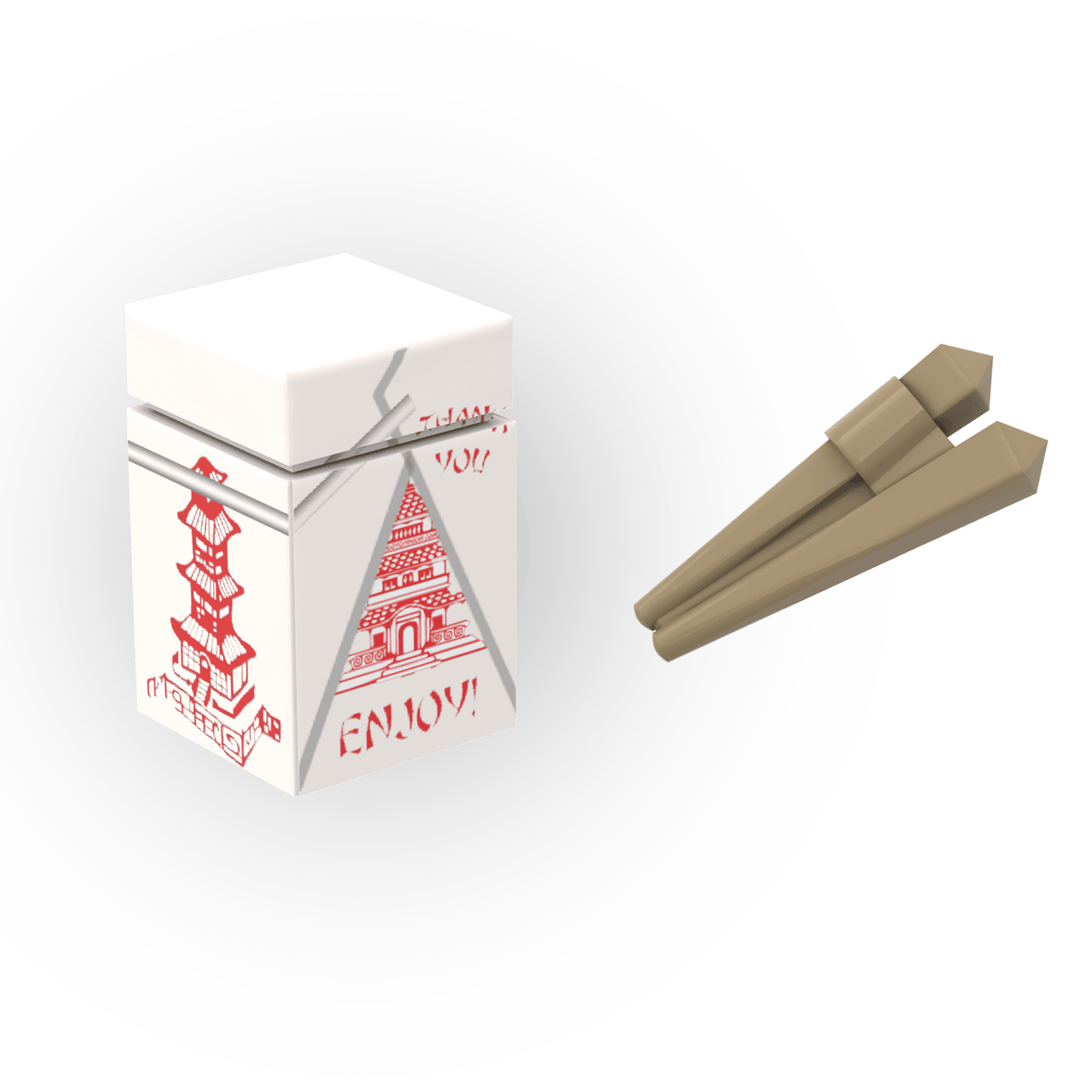 Chinese Takeout Container with Chopsticks - Custom Printed - Made Using LEGO® Parts