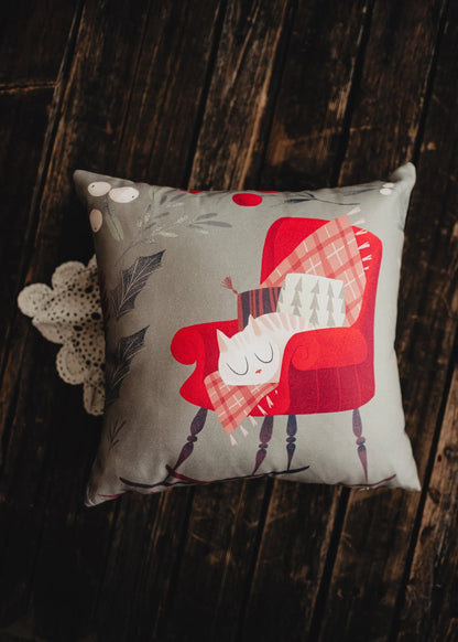 Christmas Kitty on Chair | Throw Pillow | Cute Home Decor | Christmas Home Decor | Throw Pillows for Couch | Home Decor Christmas | Mom Gift by UniikPillows