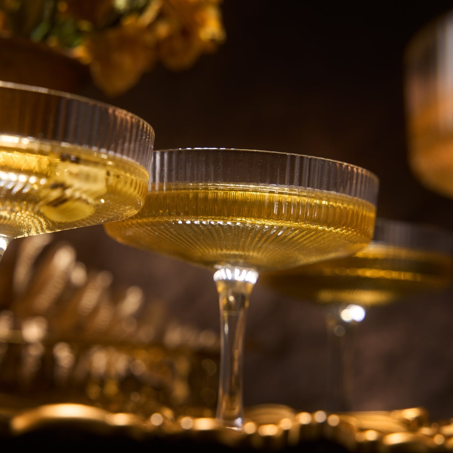 Ribbed Coupe Cocktail Glasses 8 oz | Set of 4 | Classic Manhattan Glasses For Cocktails, Champagne Coupe, Ripple Coupe Glasses, Art Deco Gatsby Vintage, Crystal with Stems (Clear) by The Wine Savant