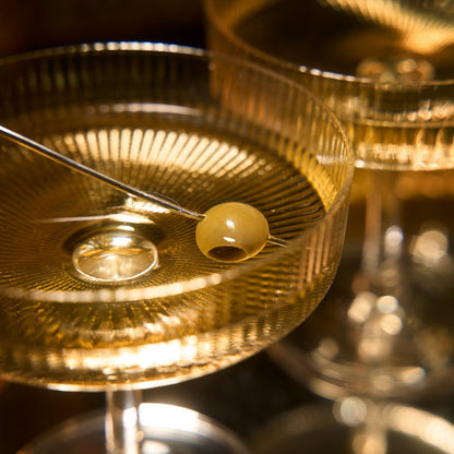 Ribbed Coupe Cocktail Glasses 8 oz | Set of 4 | Classic Manhattan Glasses For Cocktails, Champagne Coupe, Ripple Coupe Glasses, Art Deco Gatsby Vintage, Crystal with Stems (Clear) by The Wine Savant