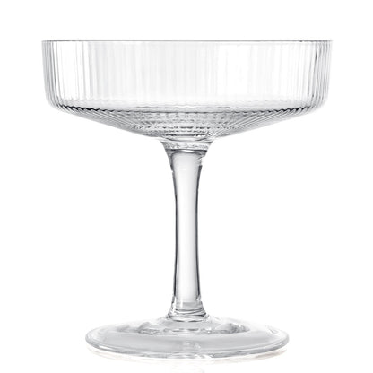 Ribbed Coupe Cocktail Glasses 8 oz | Set of 4 | Classic Manhattan Glasses For Cocktails, Champagne Coupe, Ripple Coupe Glasses, Art Deco Gatsby Vintage, Crystal with Stems (Clear) by The Wine Savant