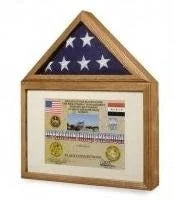 Large 3x5 Flag And Military Medals Display Case Cabinet - Oak