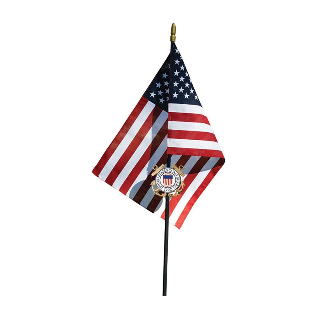 Coast Guard Veteran Grave Marker With 30 Inch Tall American Cemetery Flag, Officially Licensed Military Seal.