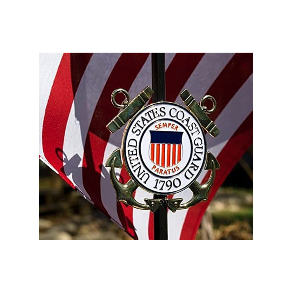 Coast Guard Veteran Grave Marker With 30 Inch Tall American Cemetery Flag, Officially Licensed Military Seal.