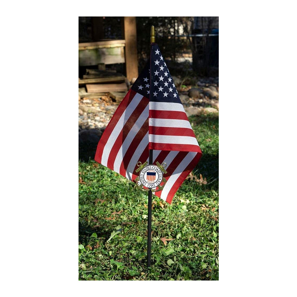 Coast Guard Veteran Grave Marker With 30 Inch Tall American Cemetery Flag, Officially Licensed Military Seal.