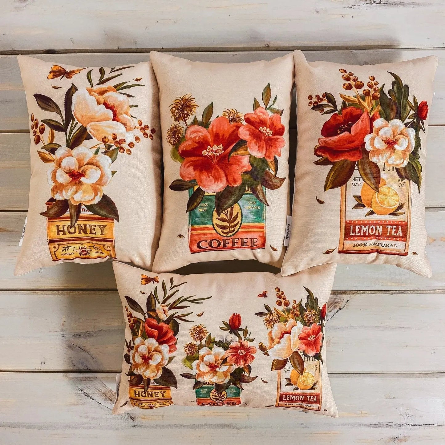 Coffee | Flower | Planters | Pillow Cover | 12x18 | Vintage | Floral arrangement | Throw Pillow | Throw Pillow Covers | Pillow | Gift by UniikPillows