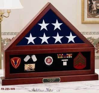 Combination Flag Display Case Shadow Box, Flag medal pedestal - Colored Medallions
