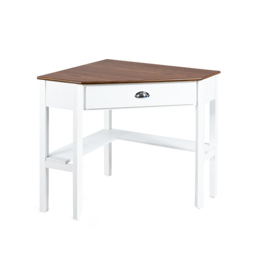Corner Wooden Piece Laptop Computer Desk-Natural