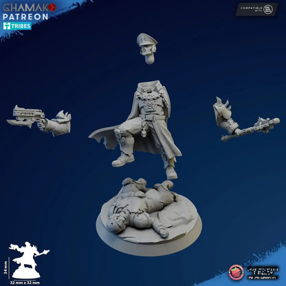 Corrupted Commissar by Ghamak Fantasy 28/32mm Scale Miniature, 34mm tall