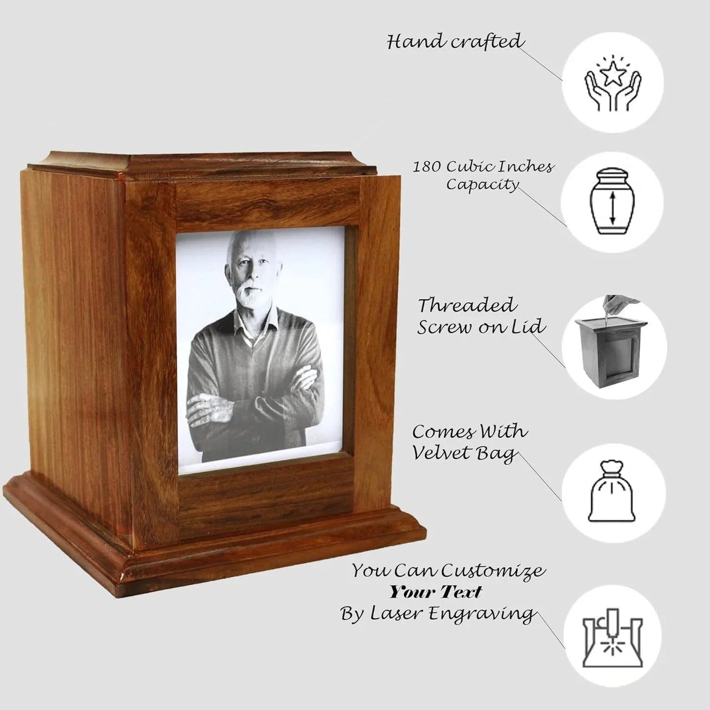 Portrait Urn  with Photo  Total Size 7"x7"x8"