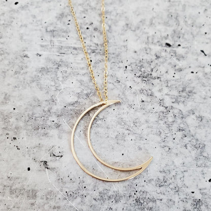 Crescent Moon Gold Necklace by Salt and Sparkle