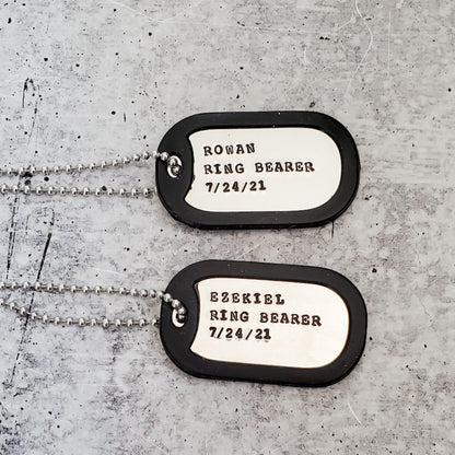 Custom Ring Bearer Dog Tag Silver Necklace by Salt and Sparkle