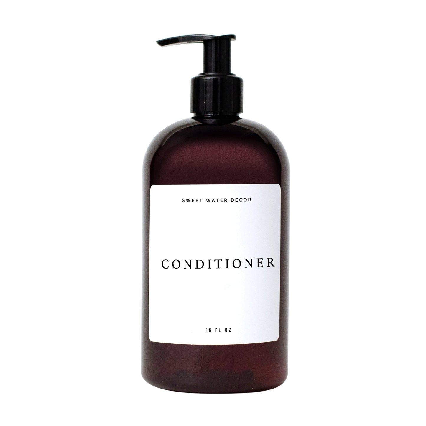 16oz Amber Plastic Conditioner Dispenser - White Text Label by Sweet Water Decor
