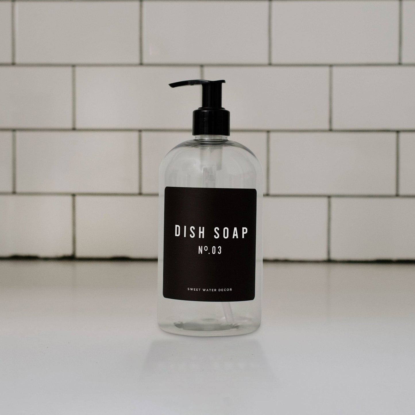 16oz Clear Plastic Dish Soap Dispenser - Black Label by Sweet Water Decor