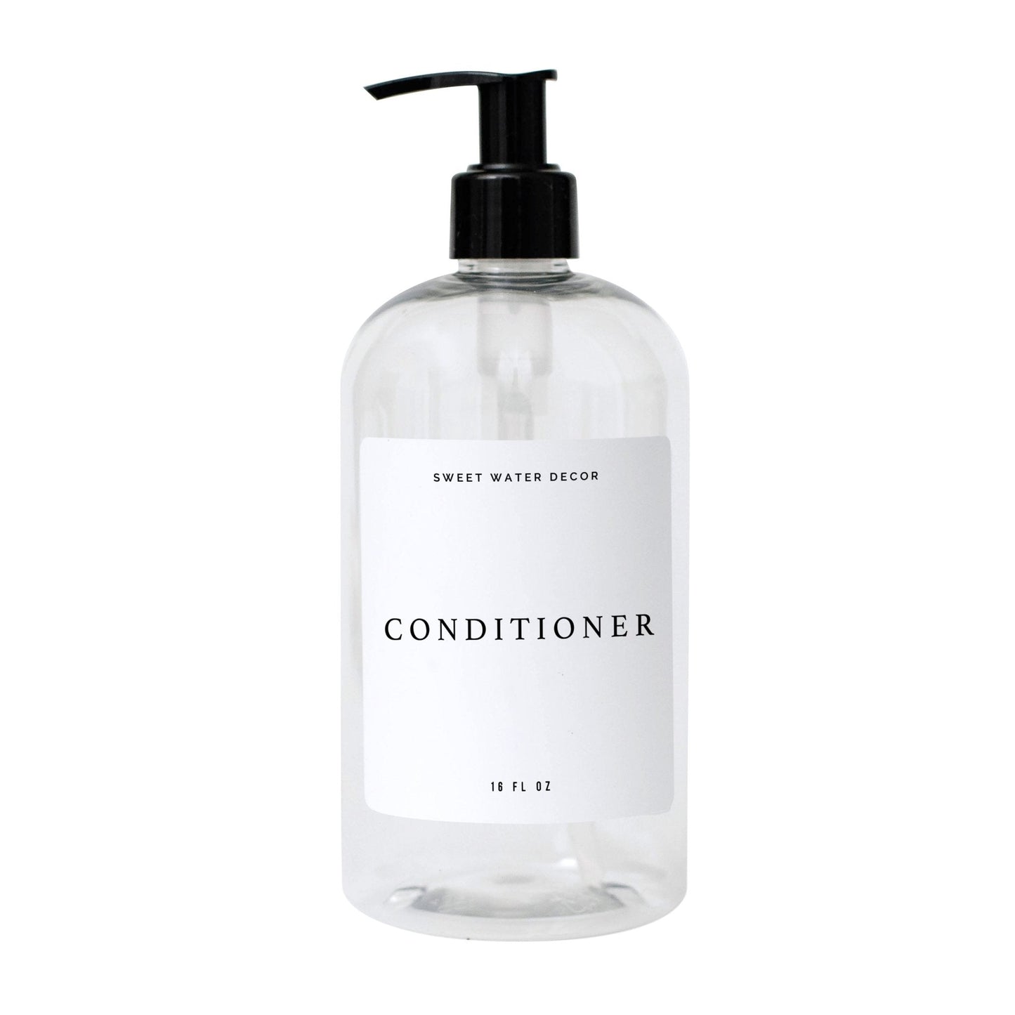 16oz Clear Plastic Conditioner Dispenser - White Text Label by Sweet Water Decor