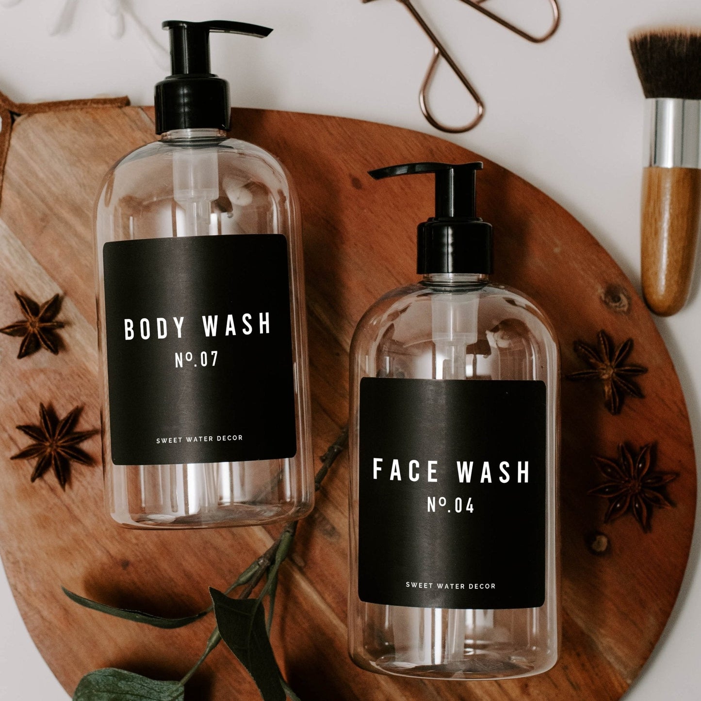 16oz Clear Plastic Body Wash Dispenser - Black Label by Sweet Water Decor