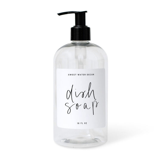 16oz Clear Plastic Dish Soap Dispenser - White Label by Sweet Water Decor