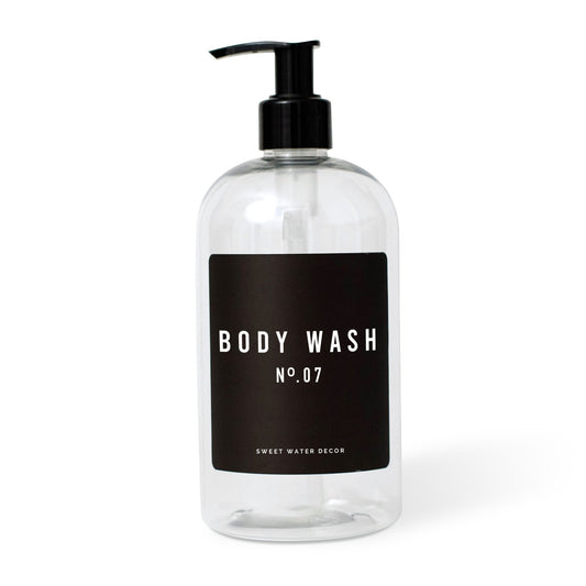 16oz Clear Plastic Body Wash Dispenser - Black Label by Sweet Water Decor