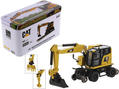 CAT Caterpillar M323F Railroad Wheeled Excavator with 3 Accessories (Safety Yellow Version) "High Line" Series 1/87 (HO) Scale Diecast Model by Diecast Masters  free shipping USA
