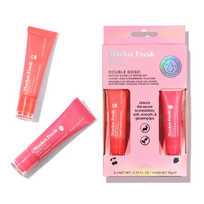 Peptide Glow Lip Serum Set by Market Fresh Beauty - Double Dose Hydrating Lip Care, Cherry & Strawberry Flavors, Vegan, Cruelty-Free, Clean Ingredients, 2 Pack by  Los Angeles Brands