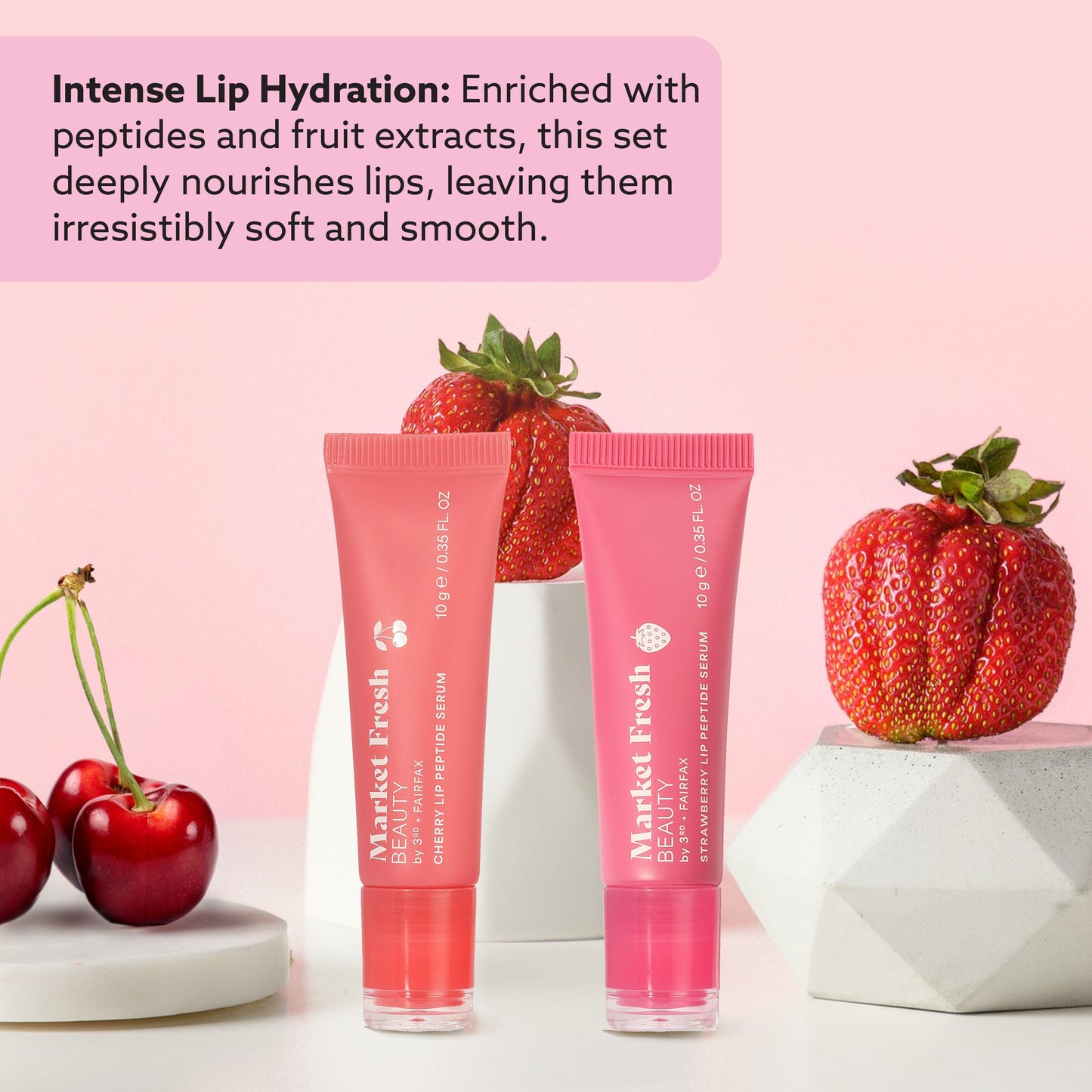 Peptide Glow Lip Serum Set by Market Fresh Beauty - Double Dose Hydrating Lip Care, Cherry & Strawberry Flavors, Vegan, Cruelty-Free, Clean Ingredients, 2 Pack by  Los Angeles Brands