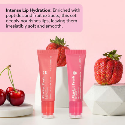 Peptide Glow Lip Serum Set by Market Fresh Beauty - Double Dose Hydrating Lip Care, Cherry & Strawberry Flavors, Vegan, Cruelty-Free, Clean Ingredients, 2 Pack by  Los Angeles Brands