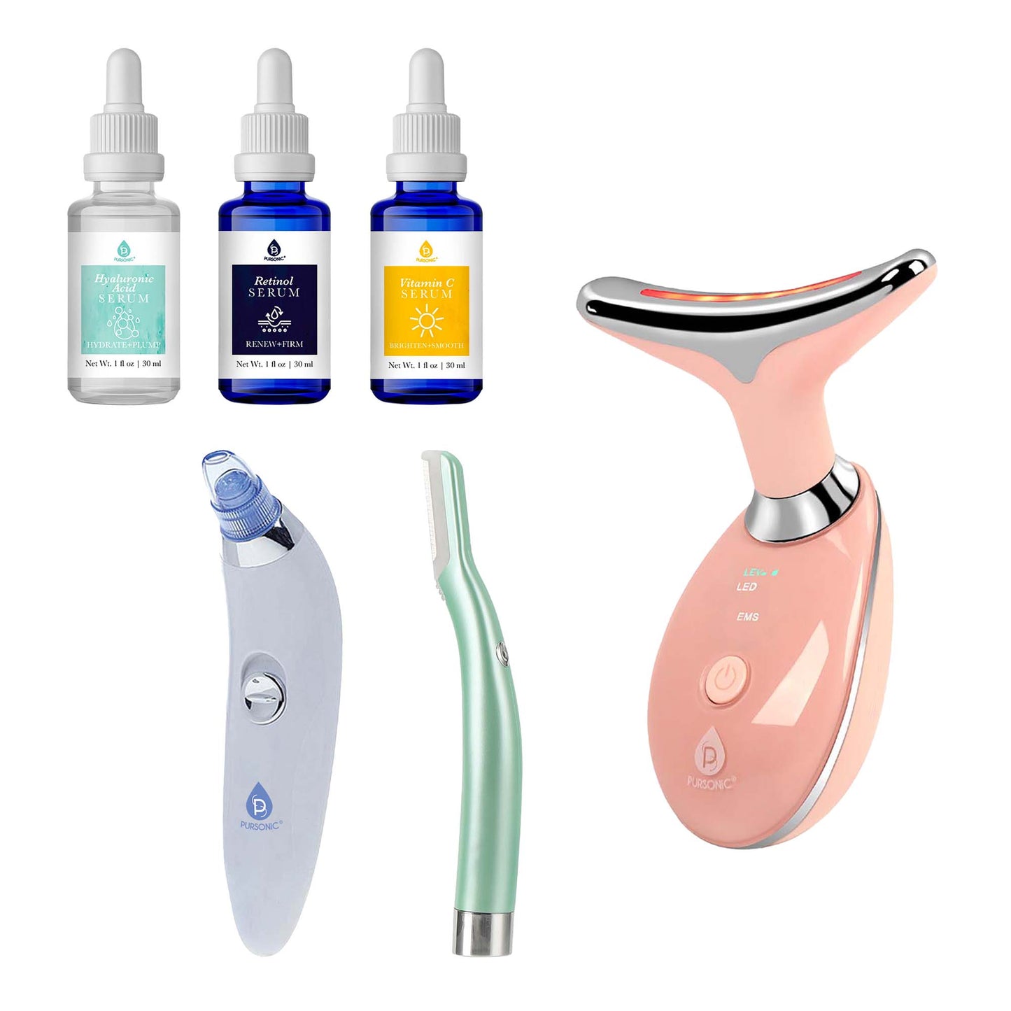Pursonic Ultimate Glow Skincare Bundle – LED Therapy, Pore Vacuum, Anti-Aging Serums & More! by Pursonic