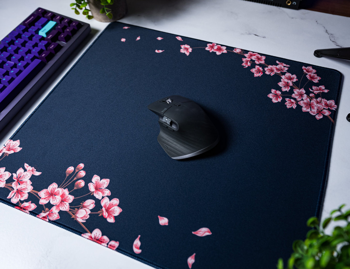 Navy Blossom Desk Mat