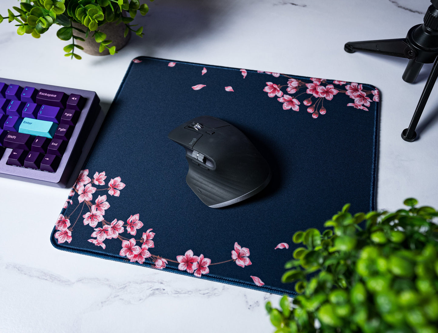 Navy Blossom Desk Mat