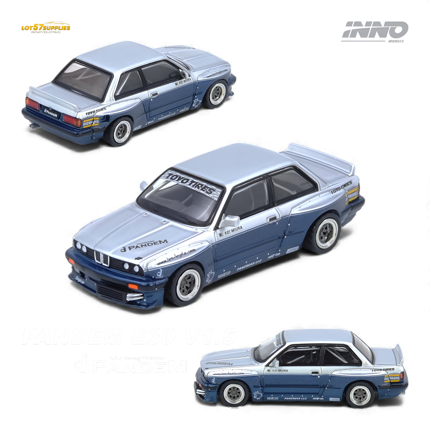 (Pre-Order) INNO64 PANDEM E30 M3 - Silver/Blue 1:64