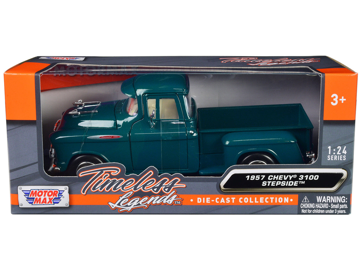 1957 Chevrolet 3100 Stepside Pickup Truck Teal Metallic "Timeless Legends" Series 1/24 Diecast Model Car by Motormax  free shipping USA