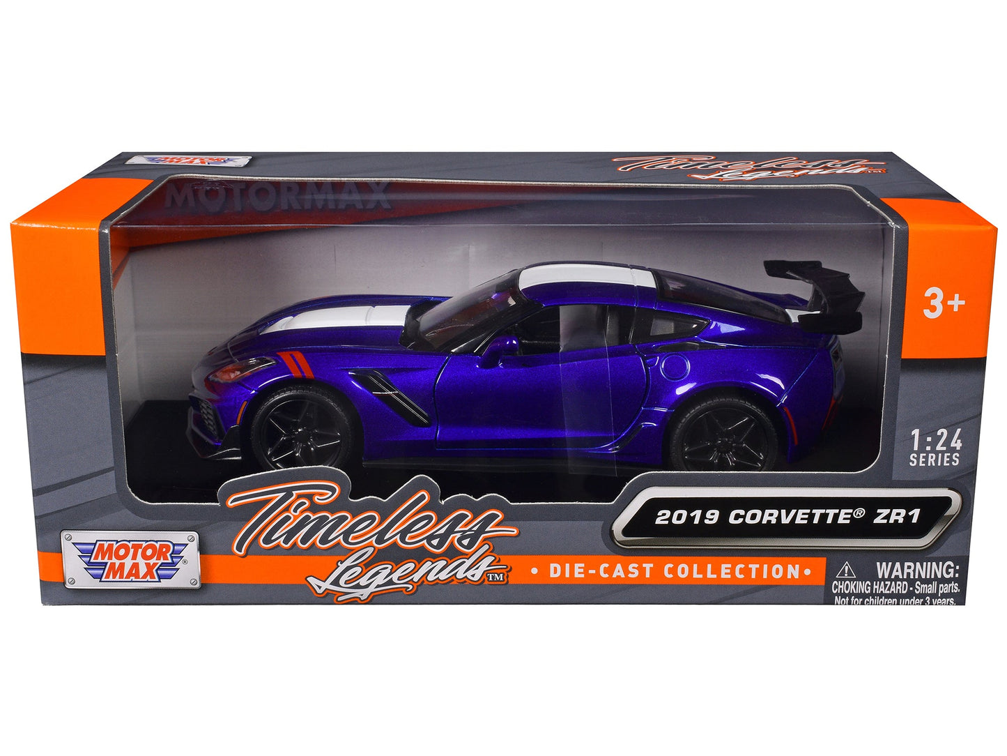 2019 Chevrolet Corvette ZR1 Blue Metallic and White "Timeless Legends" Series 1/24 Diecast Model Car by Motormax  free shipping USA