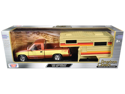 1992 Chevrolet 454 SS Pickup Truck Copper Metallic with Beige Sides with Camper Shell "American Classics" Series 1/24 Diecast Model Car by Motormax  free shipping USA