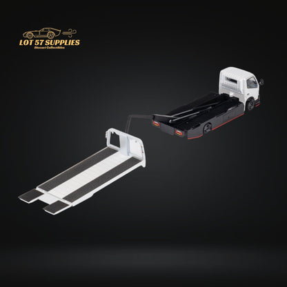 MicroTurbo Hino 300 Custom Flatbed Truck White 1:64