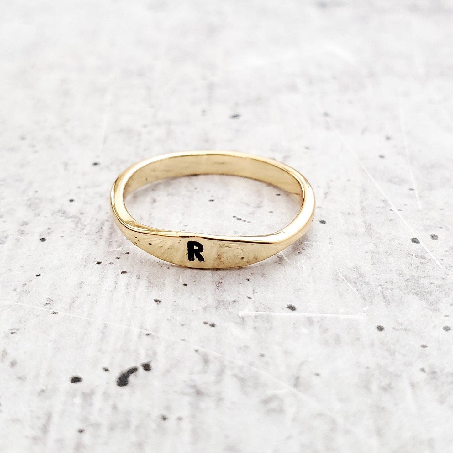 Dainty Gold Initial Ring by Salt and Sparkle