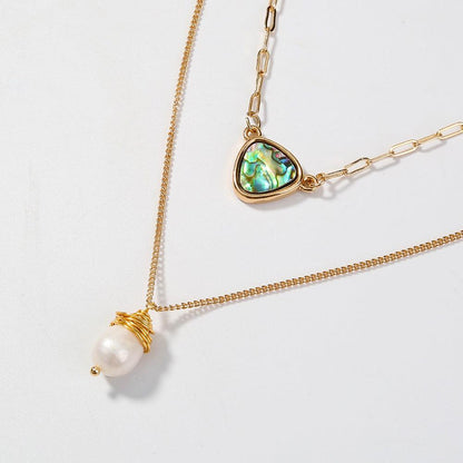 Two Layer Necklace With Abalone Pendant And Pearl Pendant by Hollywood Sensation®