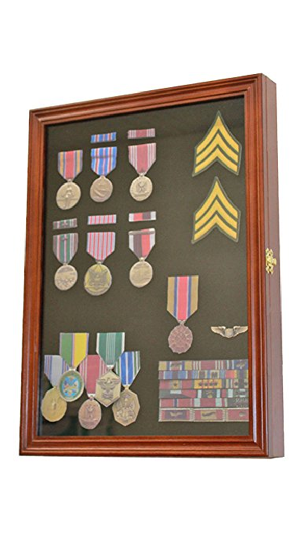 Display Case Wall Frame Cabinet for Military Medals, Pins, Patches, Insignia, Ribbons, Brooches.