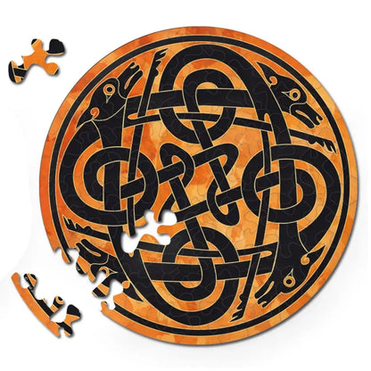 Double Dogs 88 Wood Piece Double-Sided Round Jigsaw Puzzle Curiosi