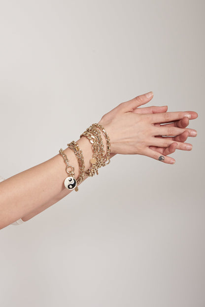 Dual Chain Bracelet With Lage Enamel Yin Yang Pendant by eklexic jewelry
