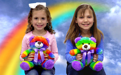 Rainbow Teddy Bear Plush Stuffed Animal Cuddly Soft 12 inch by The Noodley