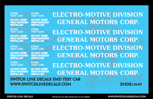 N Scale EMD General Motors Corp Test Car Decal Set