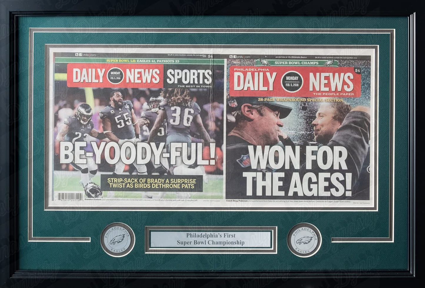 Philadelphia Eagles Super Bowl LII Champions Framed and Matted Daily News Collage