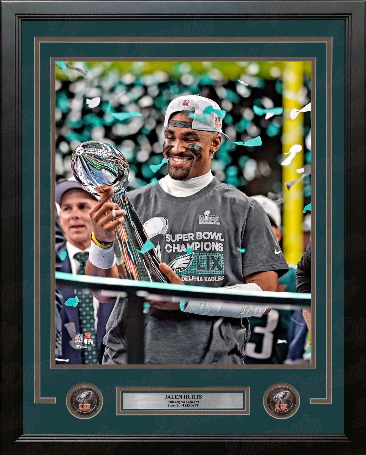 Jalen Hurts Super Bowl LIX Lombardi Trophy Philadelphia Eagles 16" x 20" Framed Football Photo