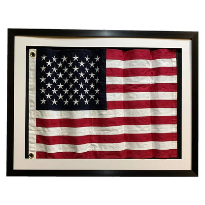 Framed Real Cloth Cotton Embroidered American Flag, USA Flag in Shadow Box Modern Frame, Wall Art, Décor