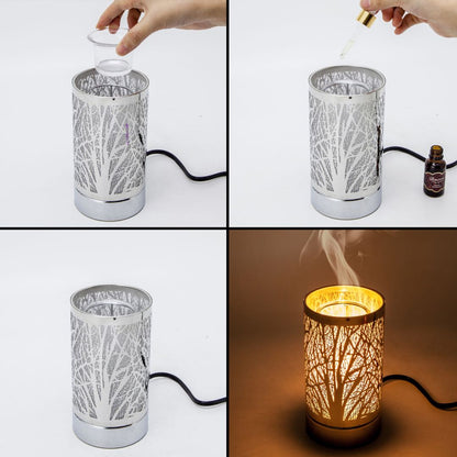 7" touch lamp-Fragrance Wax Melts Warmer -Electric Candle Essential Oil Burner-Metal Silver Sunflower Table Decor by Peterson Housewares & Artwares