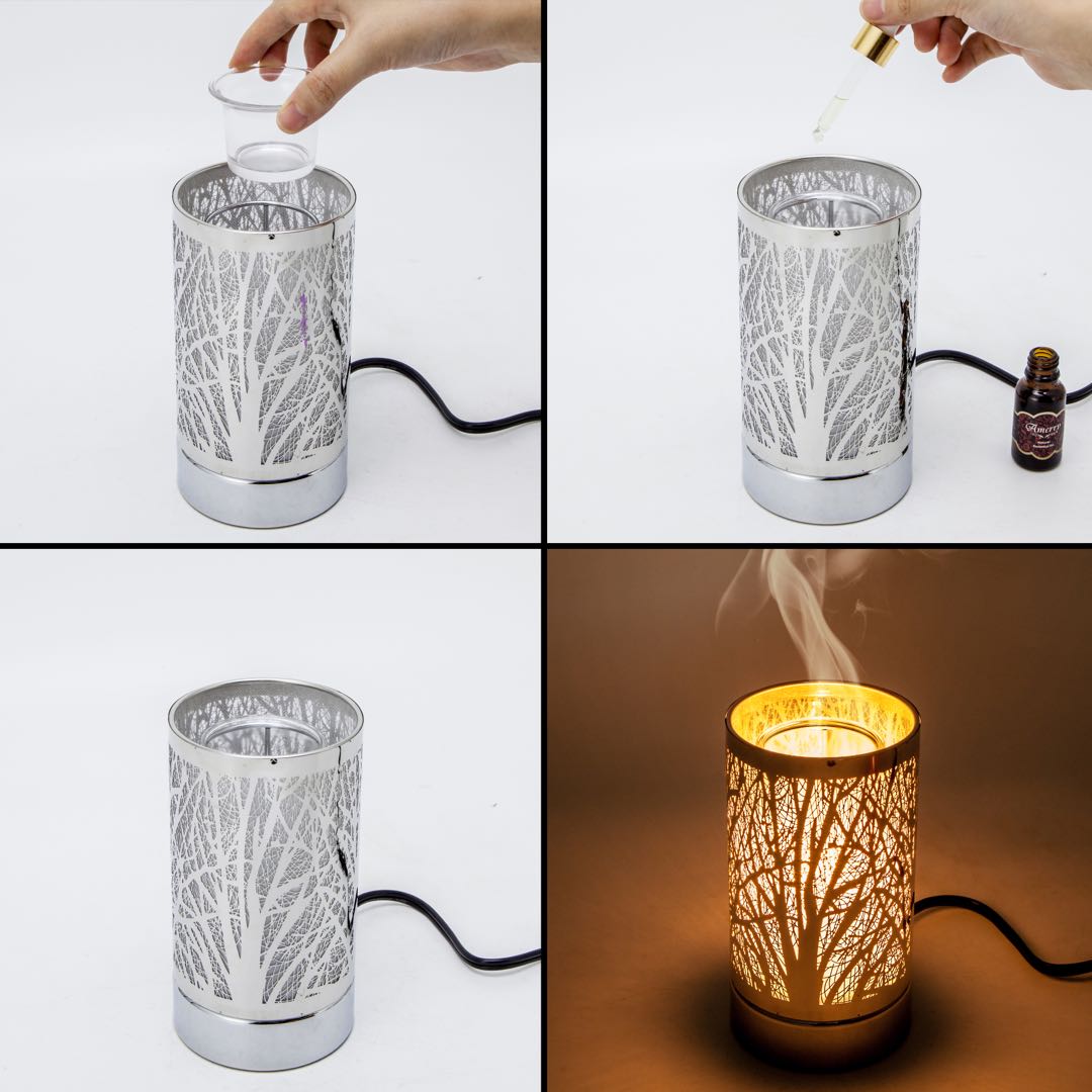 7" touch lamp-Fragrance Wax Melts Warmer -Electric Candle Essential Oil Burner-Metal Table Decor - Silver Loving Owls by Peterson Housewares & Artwares