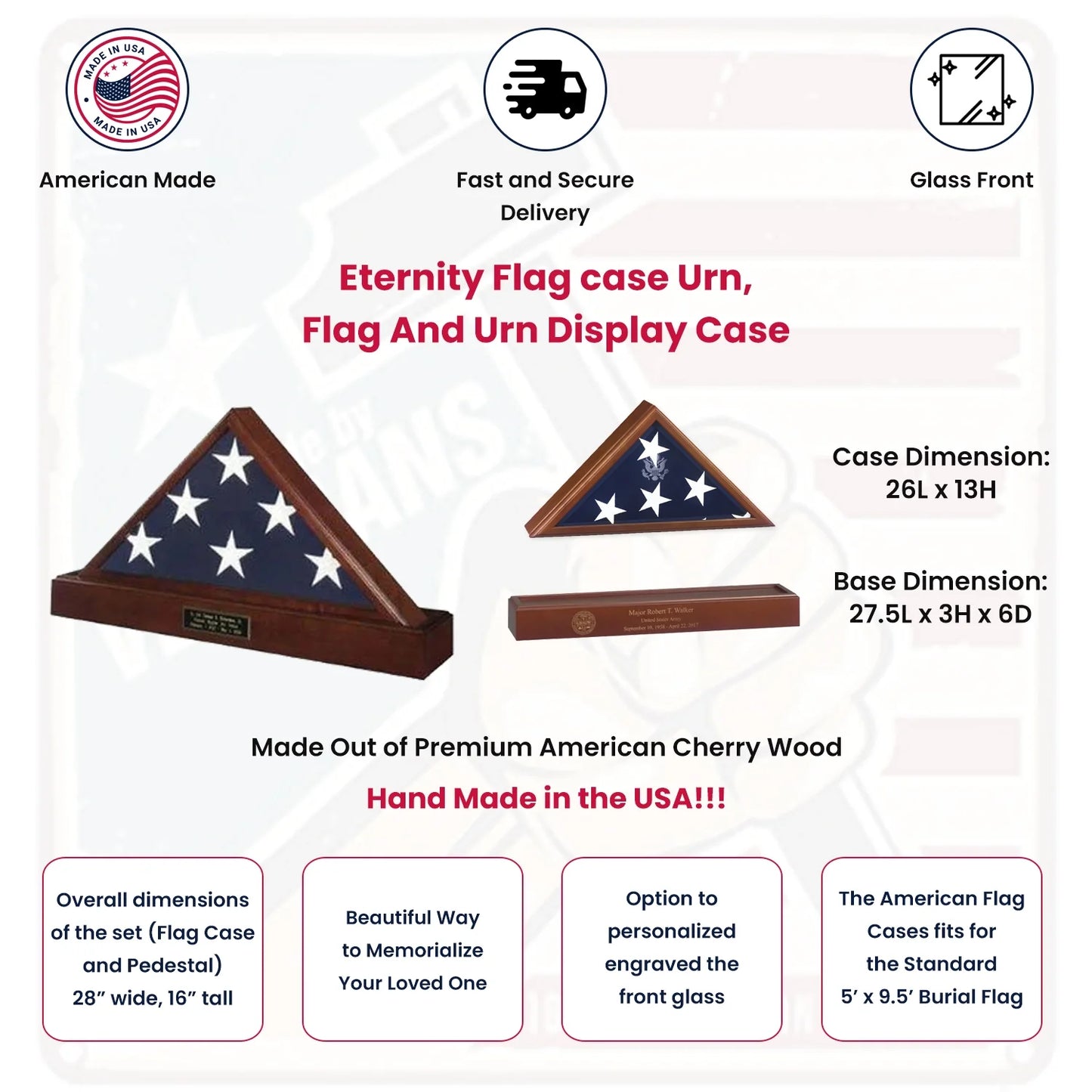 Eternity Flag case Urn, Flag And Urn Display Case