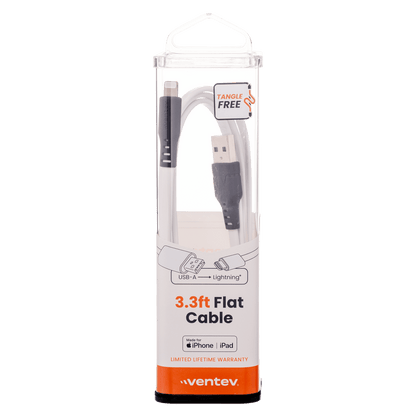 Ventev Chargesync Flat USB A to Apple Lightning Cable 3ft White by Ventev