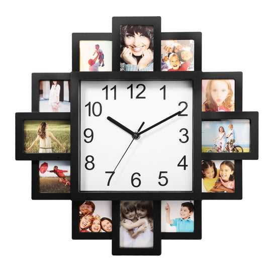 12-Picture Collage Wall Clock Home Decor