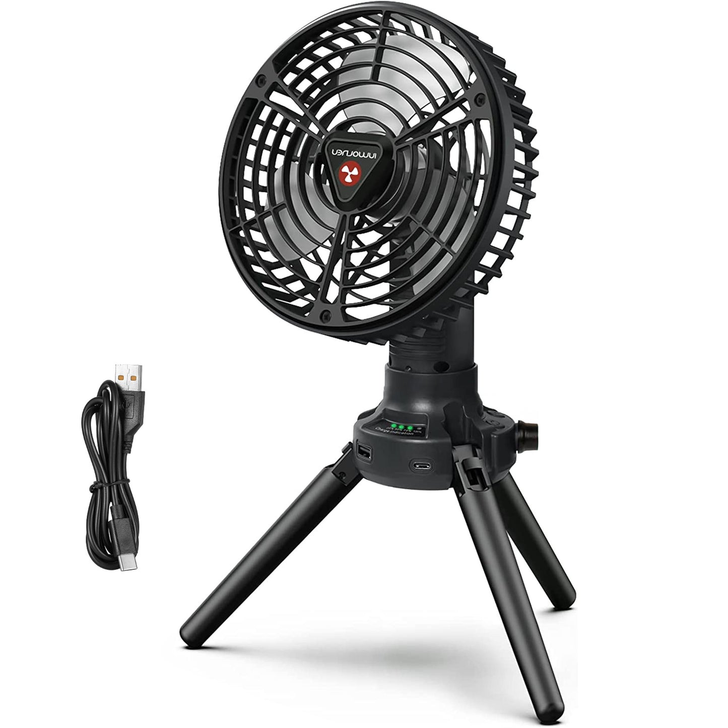 Foldable Camping Fan with Emergency Power Bank 270� Oscillating Rechargeable Tripod Fan for Hiking Fishing Personal Desk Fan with 4 Speeds 3 Brightnes